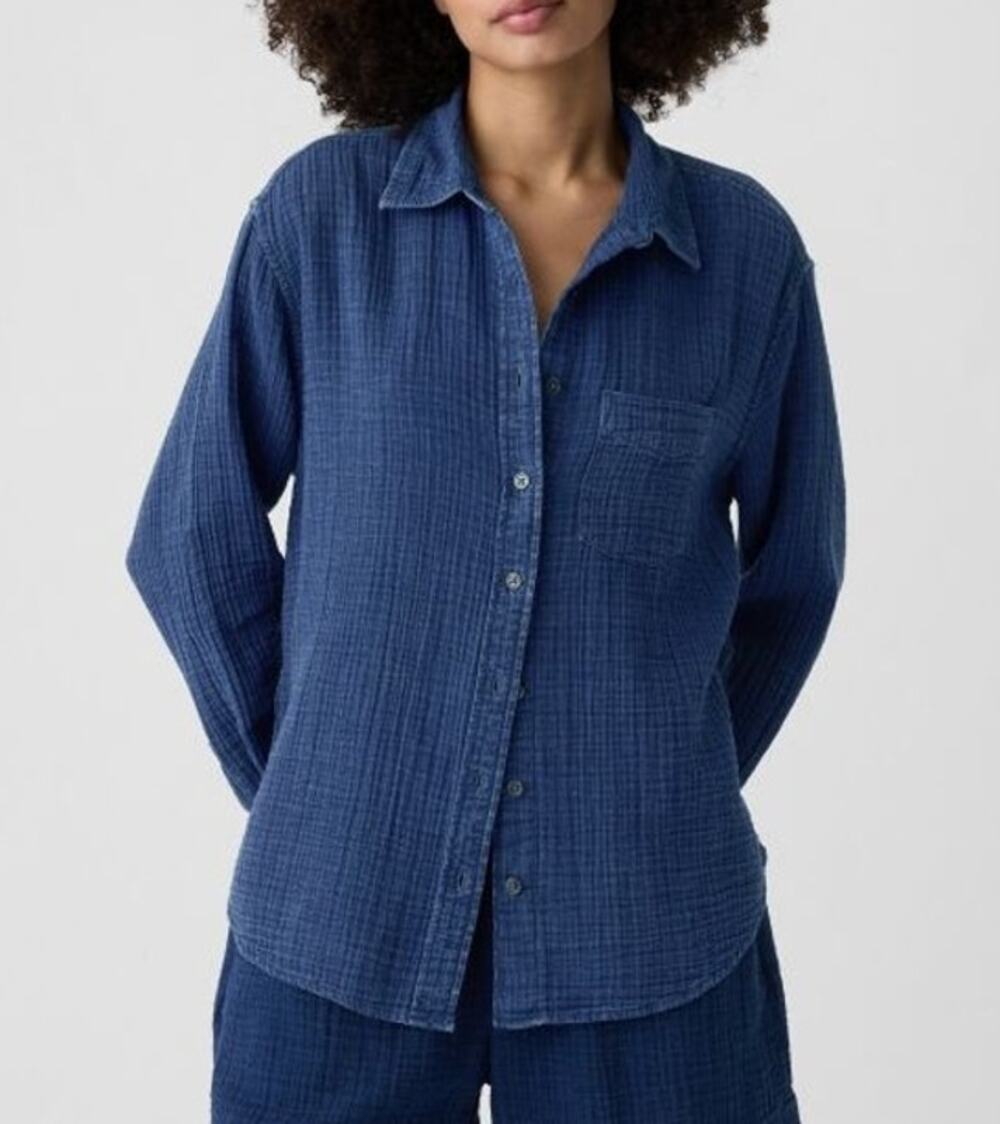 GAP Muslin Long Sleeve Chest Pocket Button-Up Shirt Top Dark Blue XXL